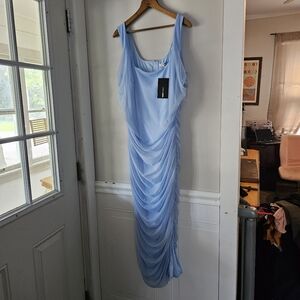 Fashion Nova Malia Mesh Midi Dress 2X New With Tags Baby Blue Dress